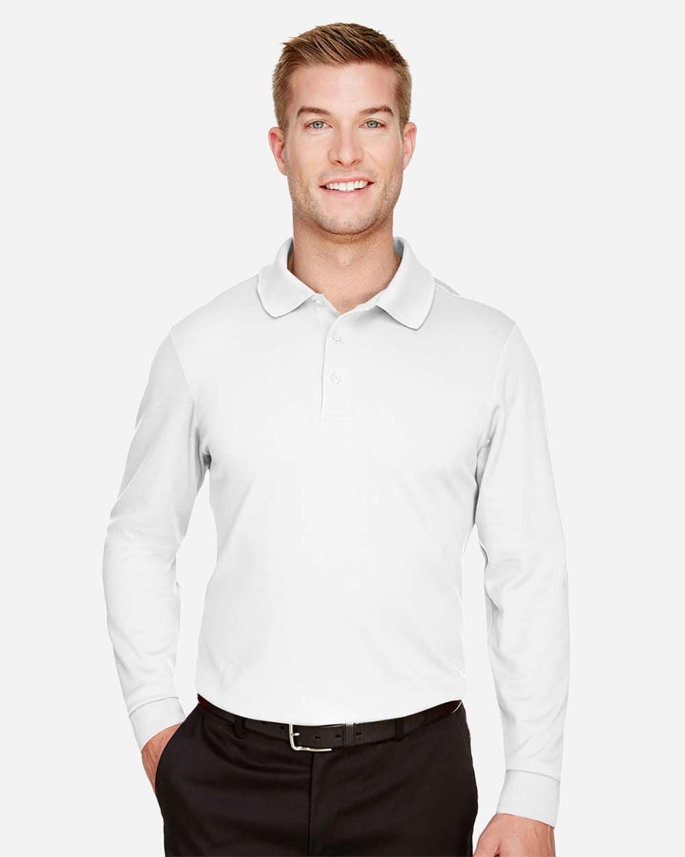 Men's CrownLux Performance® Plaited Long Sleeve Polo - DG20L